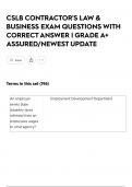 CSLB CONTRACTOR'S LAW & BUSINESS EXAM QUESTIONS WITH CORRECT ANSWER &vert; GRADE A&plus; ASSURED&sol;NEWEST UPDATE