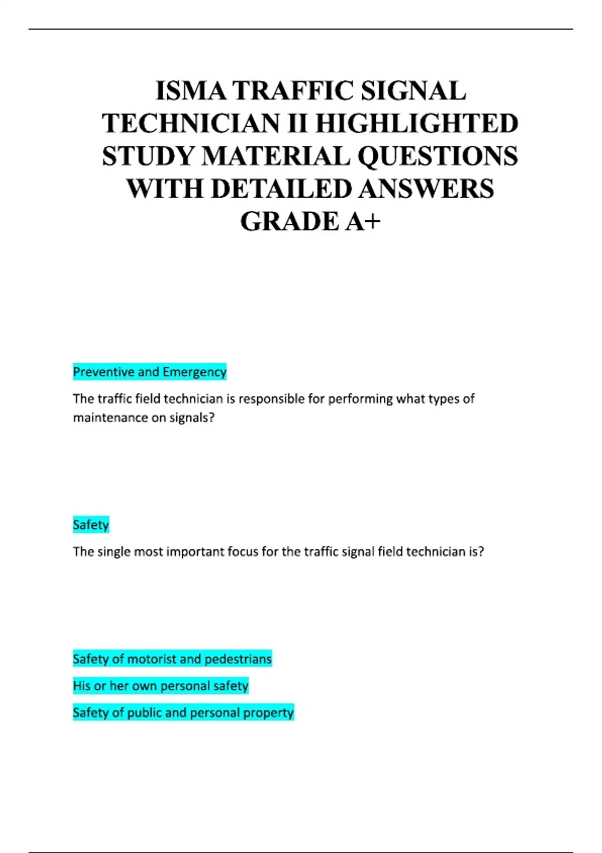 Signal Tech Ii ISMA TRAFFIC SIGNAL TECHNICIAN II HIGHLIGHTED STUDY MATERIAL QUESTIONS ...