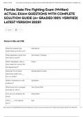 Florida State Fire Fighting Exam &lpar;Written&rpar; ACTUAL EXAM QUESTIONS WITH COMPLETE SOLUTION GUIDE &lpar;A&plus; GRADED 100&percnt; VERIFIED&rpar; LATEST VERSION 2025&excl;&excl;