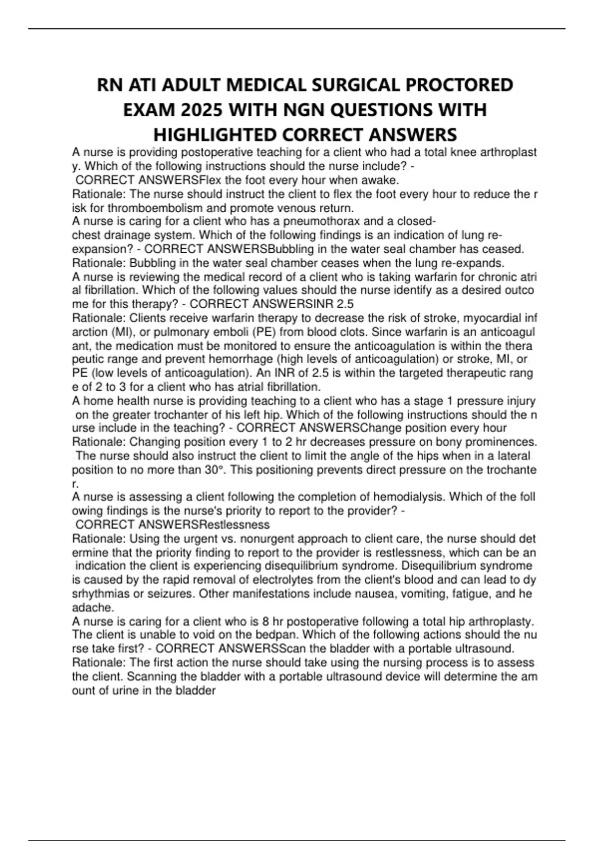 RN ATI ADULT MEDICAL SURGICAL PROCTORED EXAM 2025 WITH NGN QUESTIONS ...