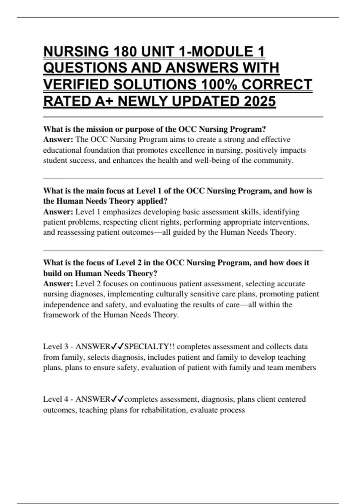 NURSING 180 UNIT 1-MODULE 1 QUESTIONS AND ANSWERS WITH VERIFIED ...