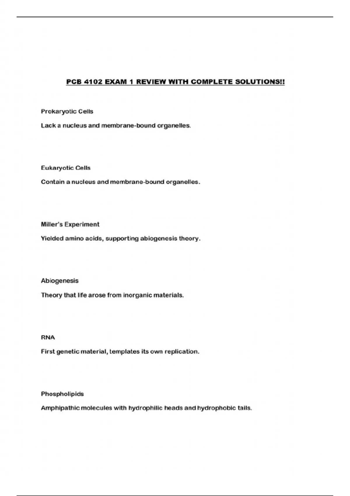 PCB 4102 EXAM 1 REVIEW WITH COMPLETE SOLUTIONS!! - PCB 4102 - Stuvia US