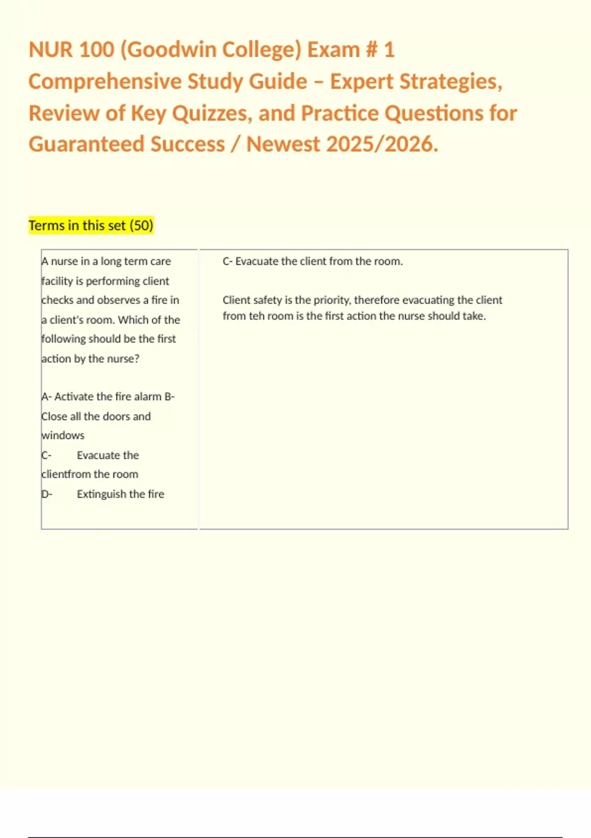 NUR 100 (Goodwin College) Exam # 1 Comprehensive Study Guide – Expert ...