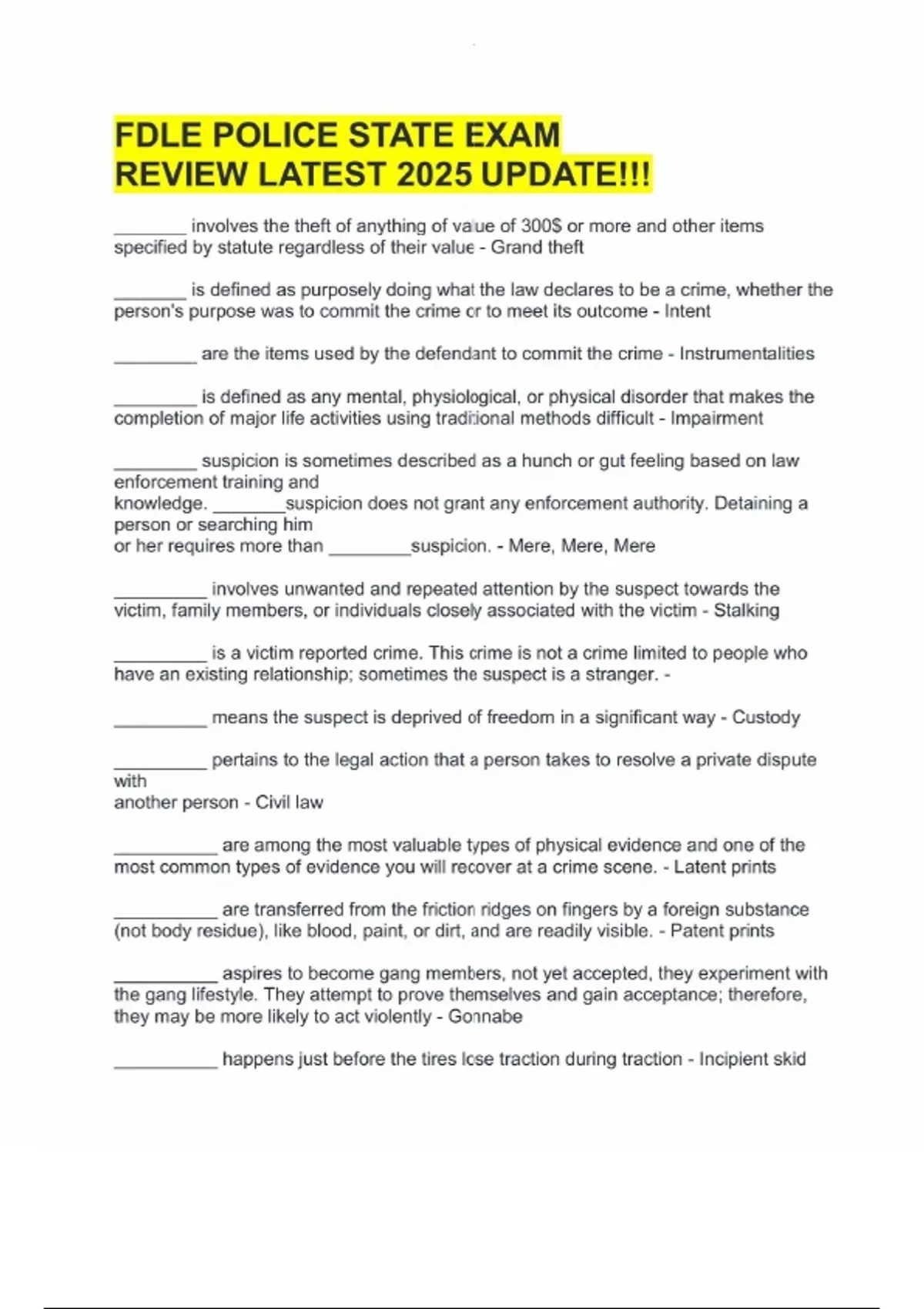 Fdle 58 Form.pdf FDLE POLICE STATE EXAM REVIEW LATEST 2025 UPDATE!!! - FDLE Legal 2025 ...