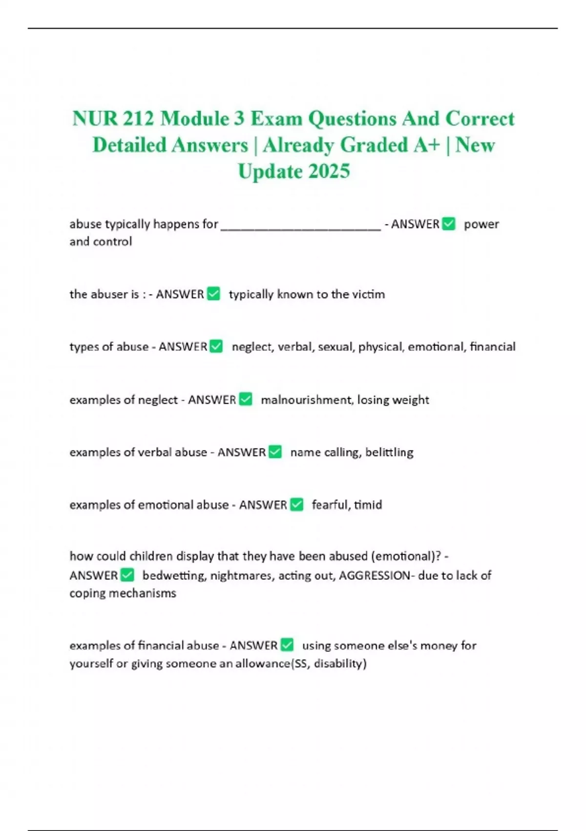 NUR 212 Module 3 Exam Questions And Correct Detailed Answers | Already ...
