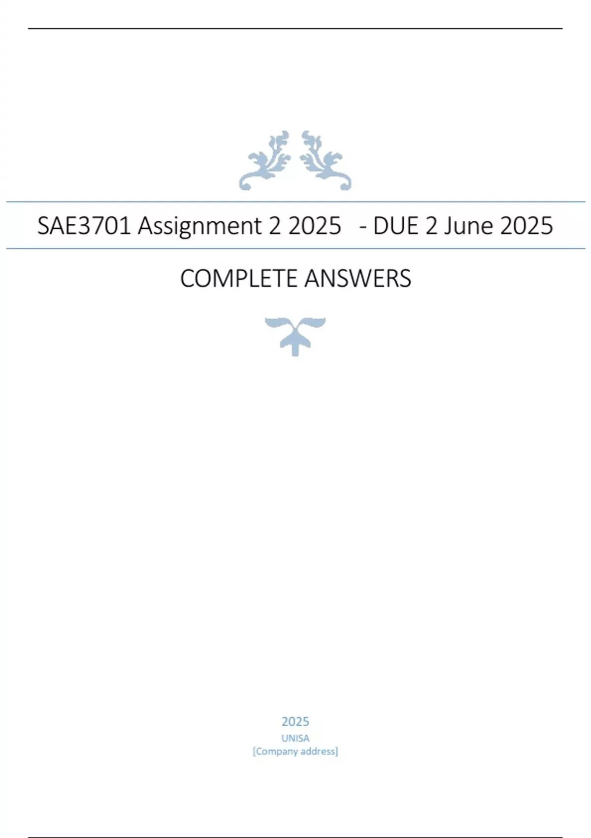 SAE3701 Assignment 2 (COMPLETE ANSWERS) 2025 - DUE 2 June 2025. - South ...
