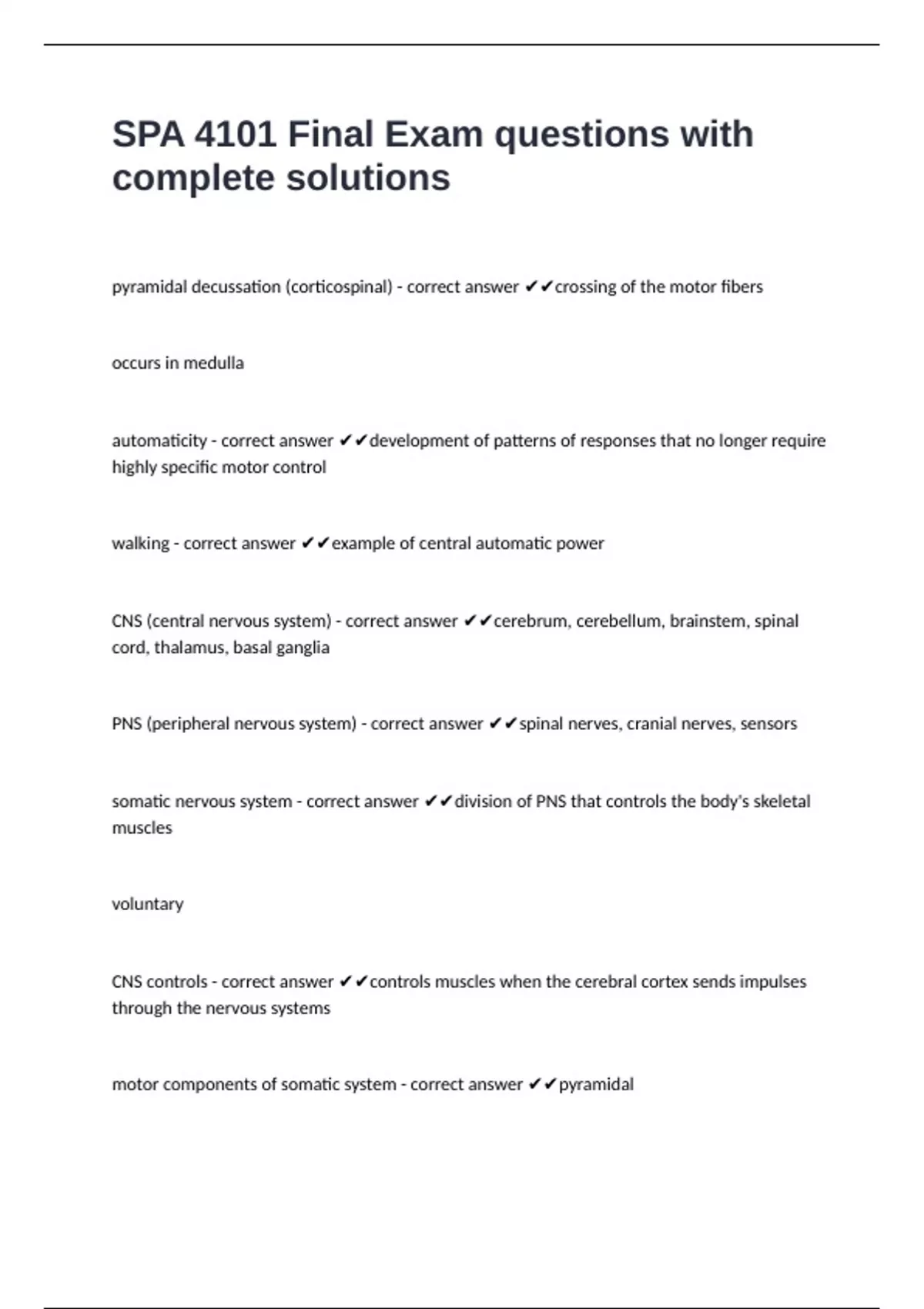 SPA 4101 Final Exam questions with complete solutions - SPA 4101 ...