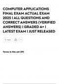 COMPUTER APPLICATIONS FINAL EXAM ACTUAL EXAM 2025 &vert; ALL QUESTIONS AND CORRECT ANSWERS &lpar;VERIFIED ANSWERS&rpar; &vert; GRADED A&plus; &vert; LATEST EXAM &vert; JUST RELEASED