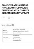 COMPUTER APPLICATIONS FINAL EXAM STUDY GUIDE QUESTIONS WITH CORRECT ANSWERS&vert;NEWEST UPDATE