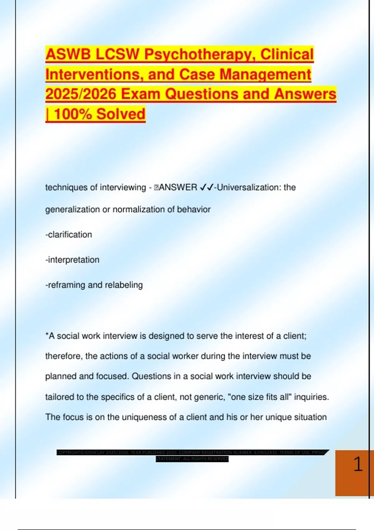 ASWB LCSW Psychotherapy, Clinical Interventions, and Case Management ...