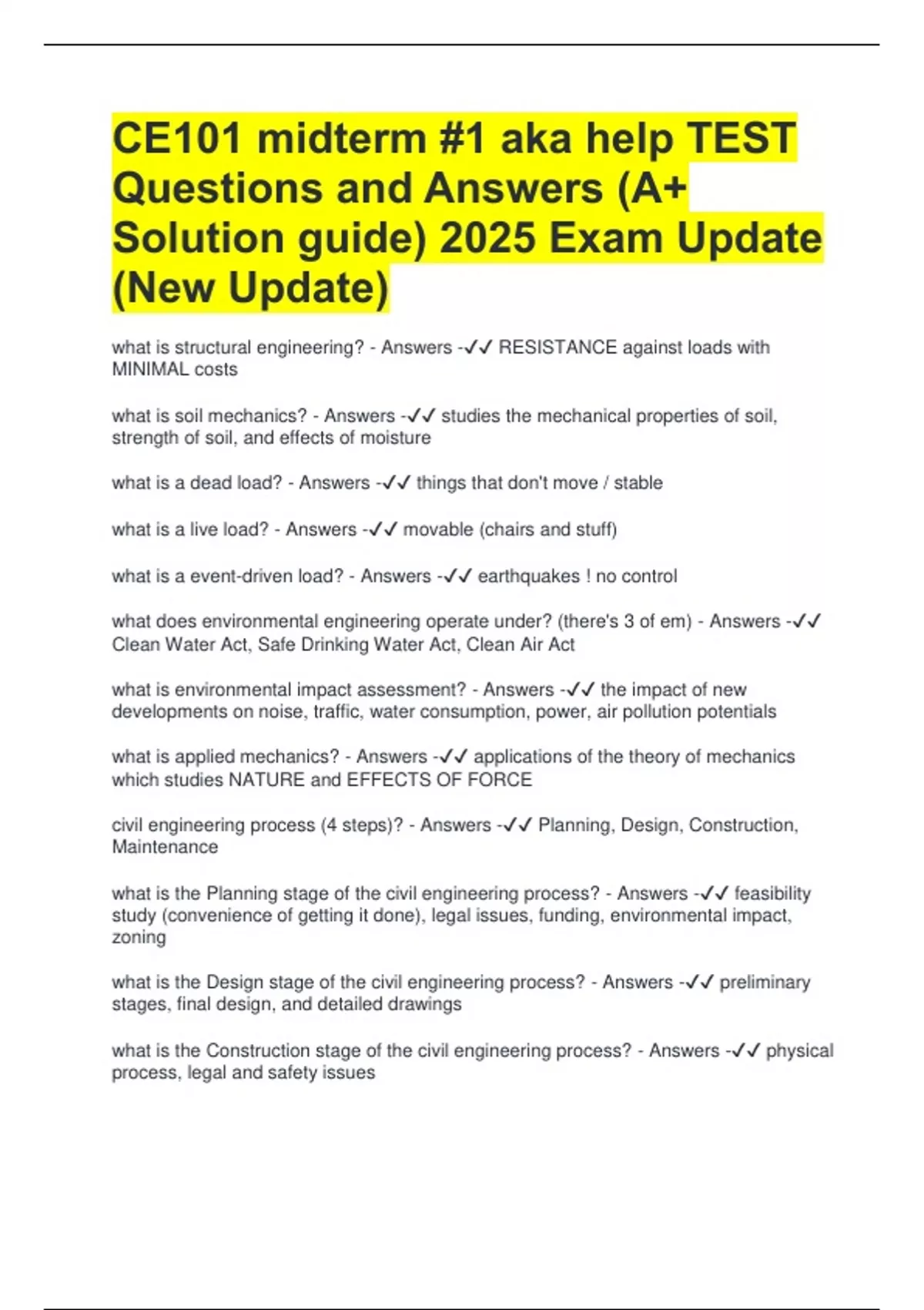 CE101 midterm #1 aka help TEST Questions and Answers (A+ Solution guide ...