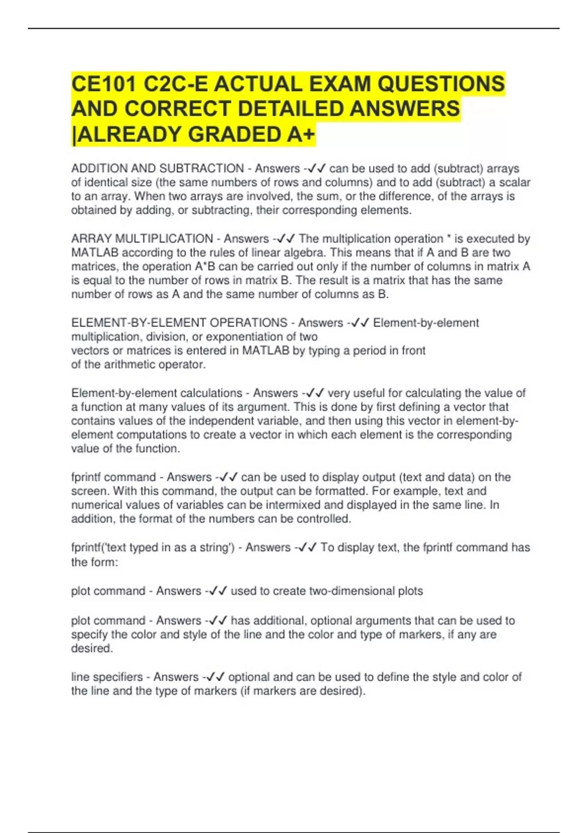 CE101 C2C-E ACTUAL EXAM QUESTIONS AND CORRECT DETAILED ANSWERS |ALREADY ...