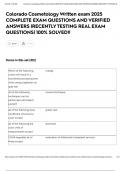 Colorado Cosmetology Written exam 2025 COMPLETE EXAM QUESTIONS AND VERIFIED ANSWERS &vert;RECENTLY TESTING REAL EXAM QUESTIONS&vert; 100&percnt; SOLVED&excl;&excl;