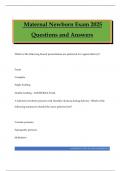 Maternal Newborn Exam 2025 Questions and Answers