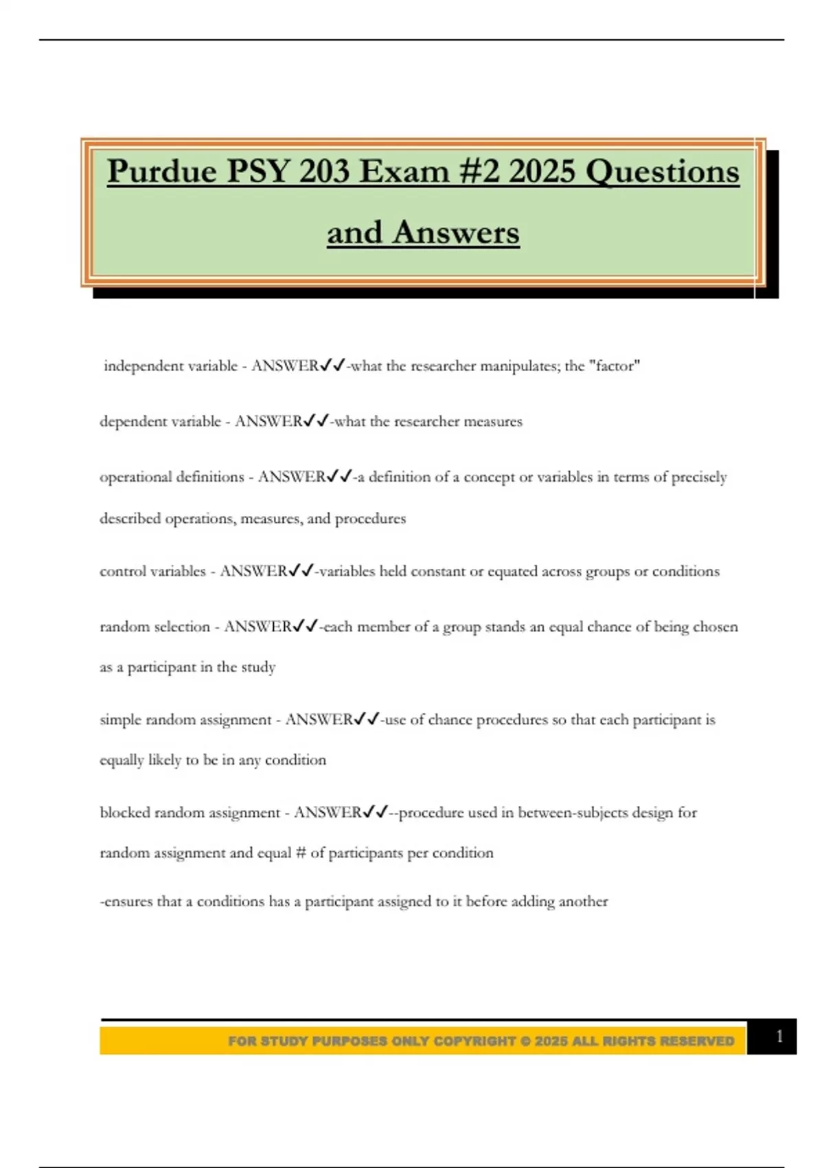 Purdue PSY 203 Exam #2 2025 Questions and Answers - Purdue PSY 203 ...