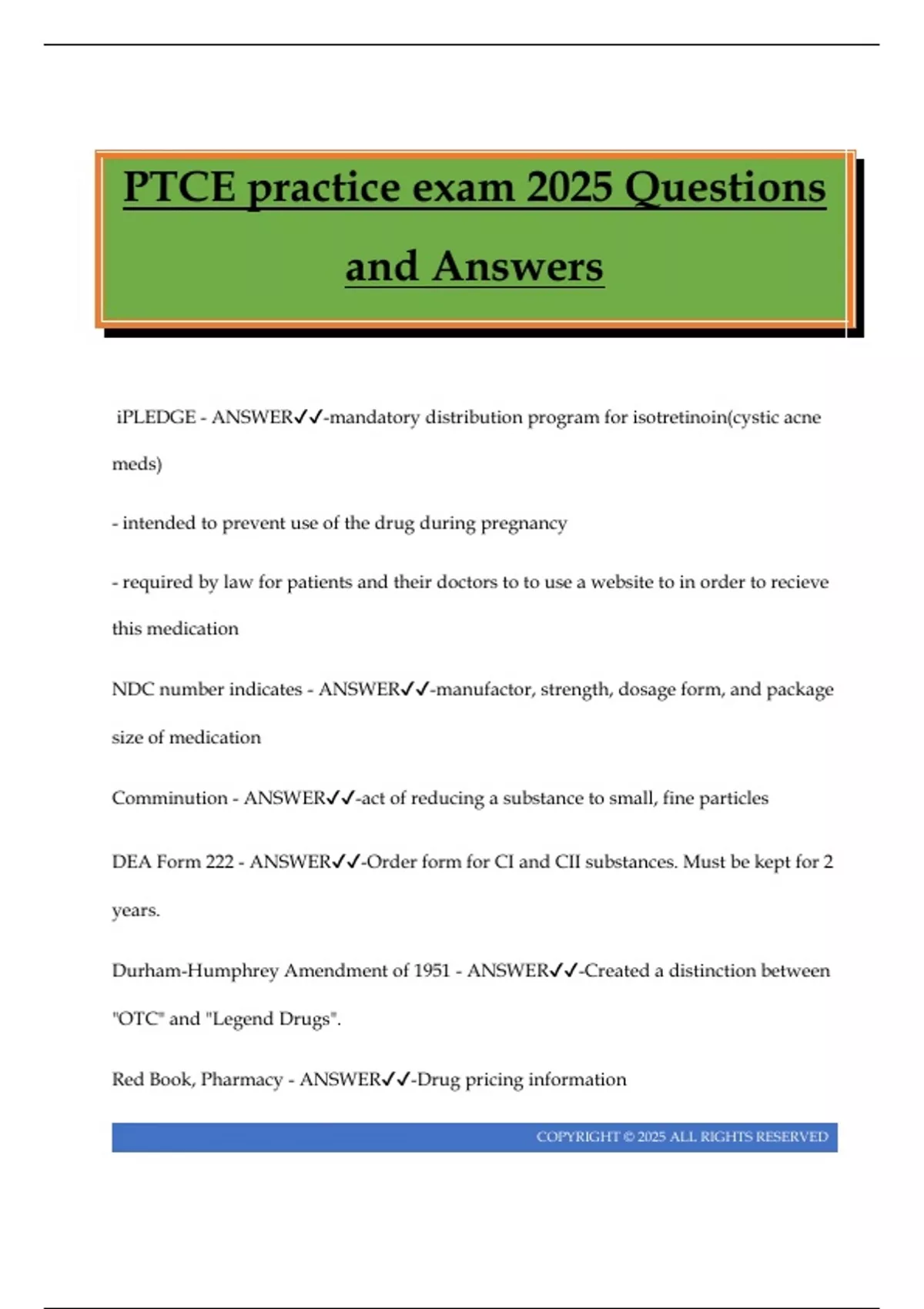 PTCE practice exam 2025 Questions and Answers - PTCE - Stuvia US