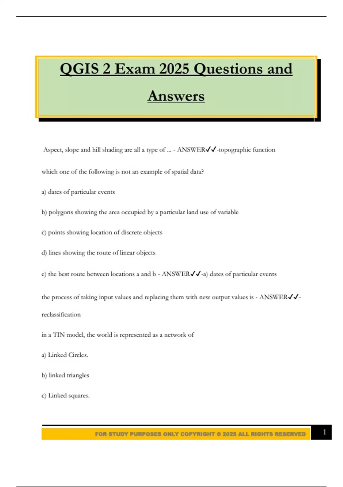 QGIS 2 Exam 2025 Questions and Answers - QGIS - Stuvia US