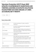 Television Production NOCTI Exam 2025 UPDATE&vert; COMPREHENSIVE QUESTIONS AND VERIFIED ANSWERS &lpar;COMPLETE SOLUTIONS&rpar; GUARANTEED SUCCESS &vert;GRADE A&plus;&excl;&excl; &lpar;100&percnt; ACCURATE&rpar; GET IT RIGHT&excl;&excl;
