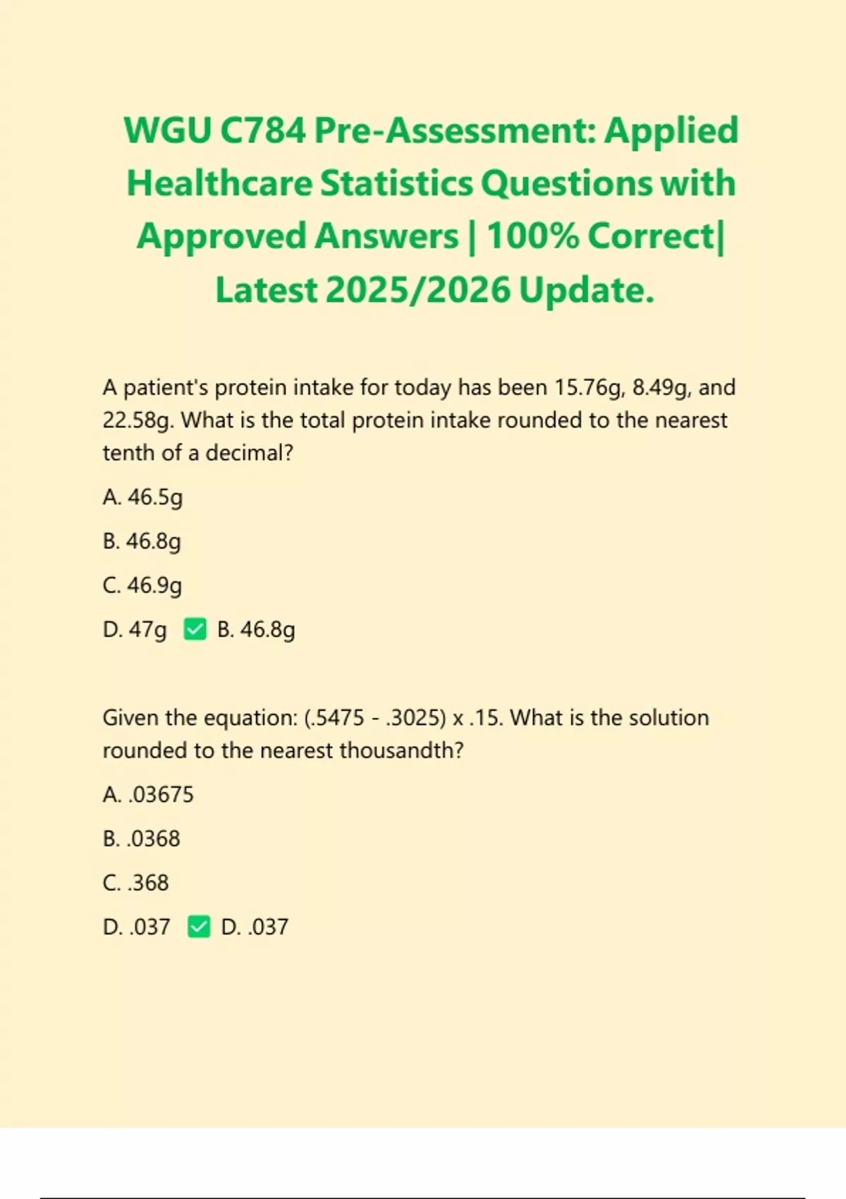 WGU C784 Pre-Assessment: Applied Healthcare Statistics Questions with ...