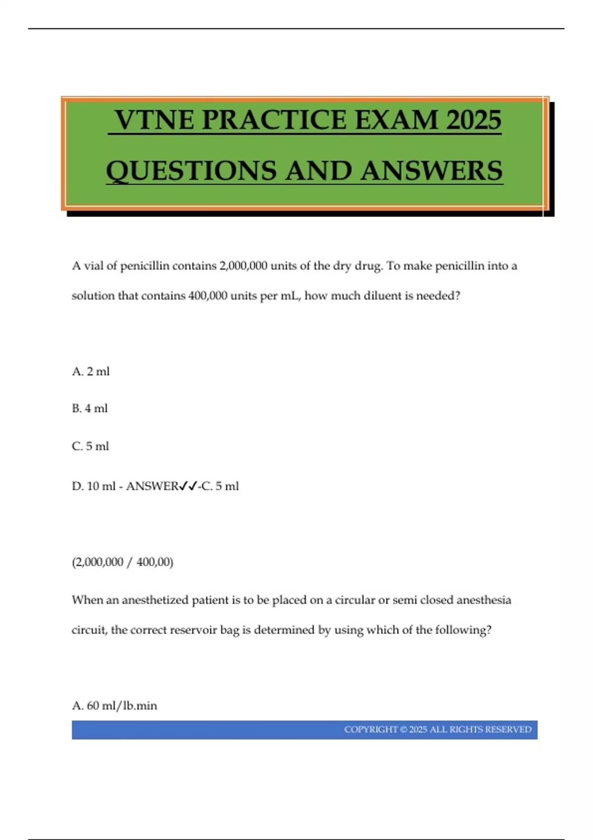 VTNE PRACTICE EXAM 2025 QUESTIONS AND ANSWERS - VTNE - Stuvia US