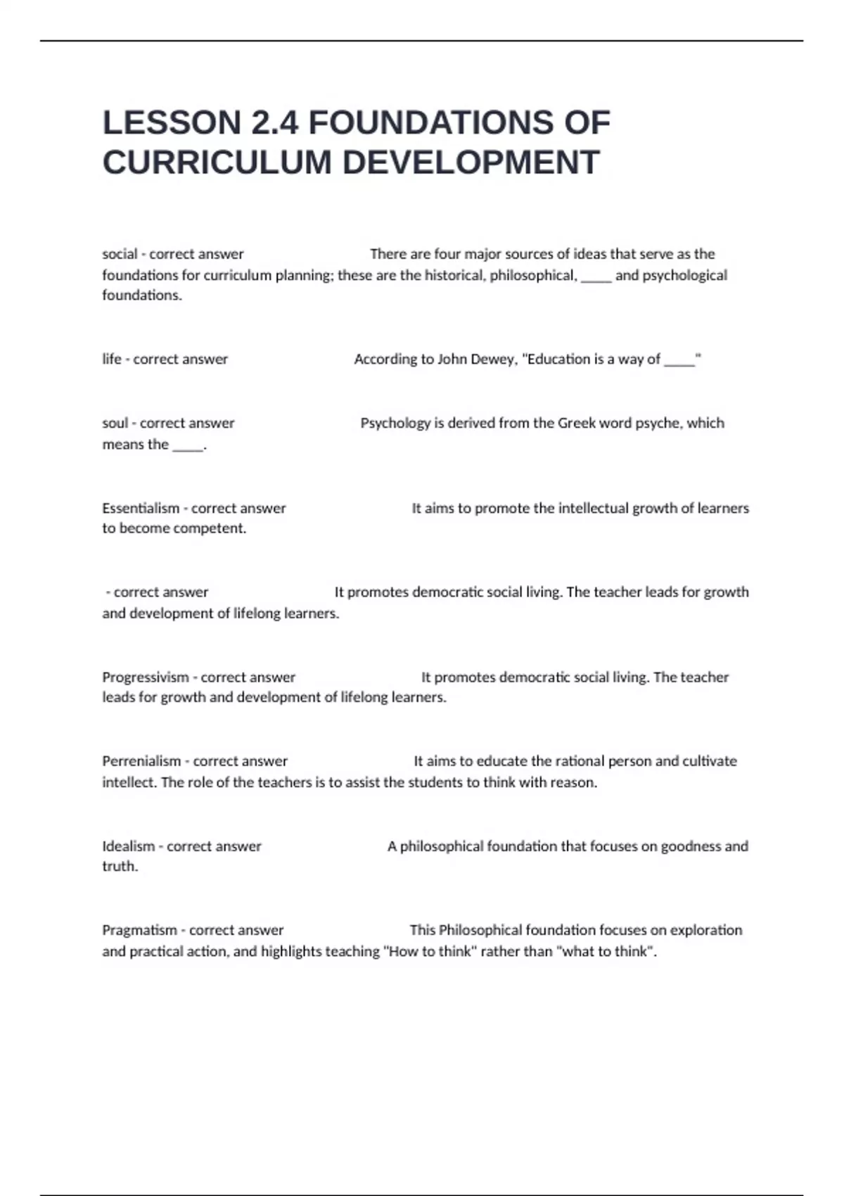 LESSON 2.4 FOUNDATIONS OF CURRICULUM DEVELOPMENT PRACTICE TEST ...