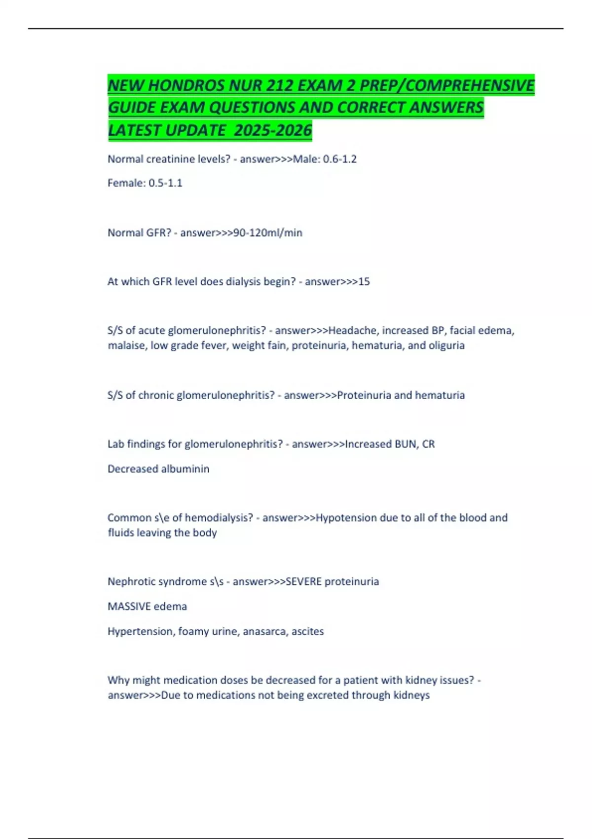 Hondros NUR 212 Exam 2 – Comprehensive Prep Guide – Latest Updated ...