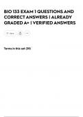BIO 133 EXAM 1 QUESTIONS AND CORRECT ANSWERS &vert; ALREADY GRADED A&plus; &vert; VERIFIED ANSWERS