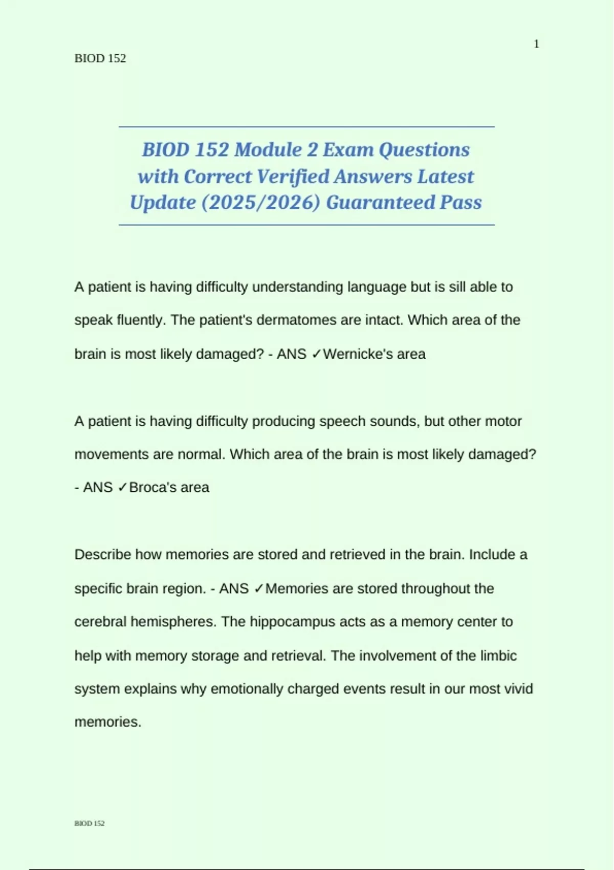BIOD 152 Module 2 Exam Questions with Correct Verified Answers Latest ...