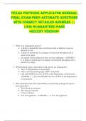 Texas Pesticide Applicator General  FINAL EXAM PREP ACCURATE QUESTIONS  WITH CORRECT DETAILED ANSWERS &vert;&vert;  100&percnt; GUARANTEED PASS  <RECENT VERSION> 
