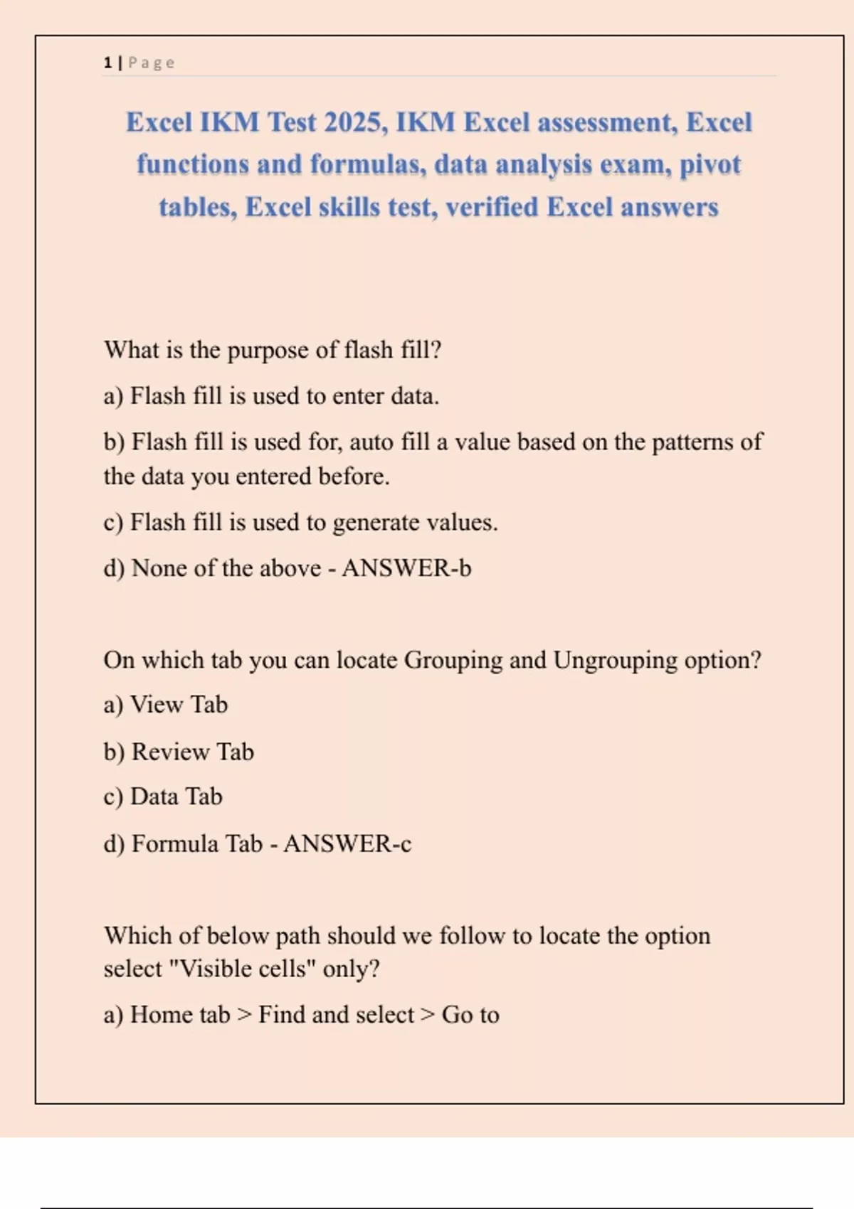 Excel IKM Test 2025, IKM Excel assessment, Excel functions and formulas ...
