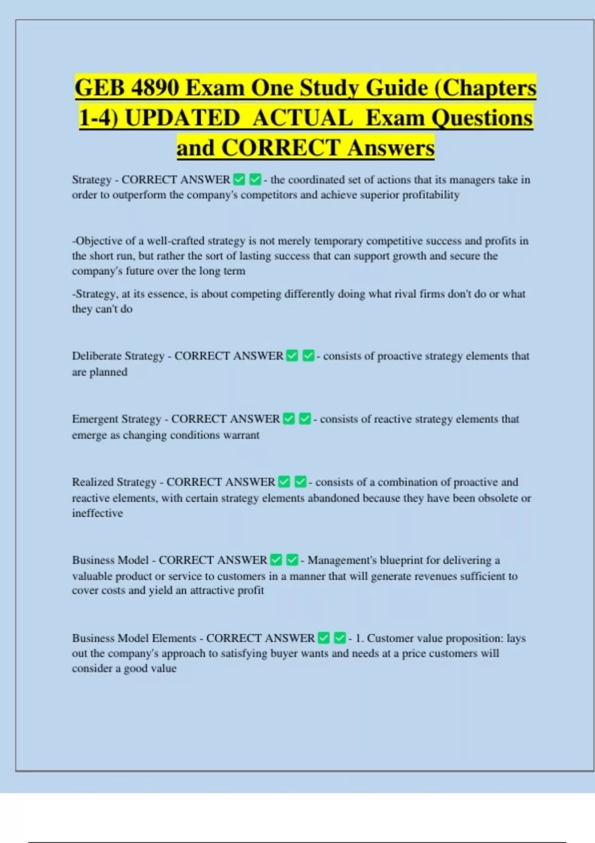 GEB 4890 Exam One Study Guide (Chapters 1-4) UPDATED ACTUAL Exam ...