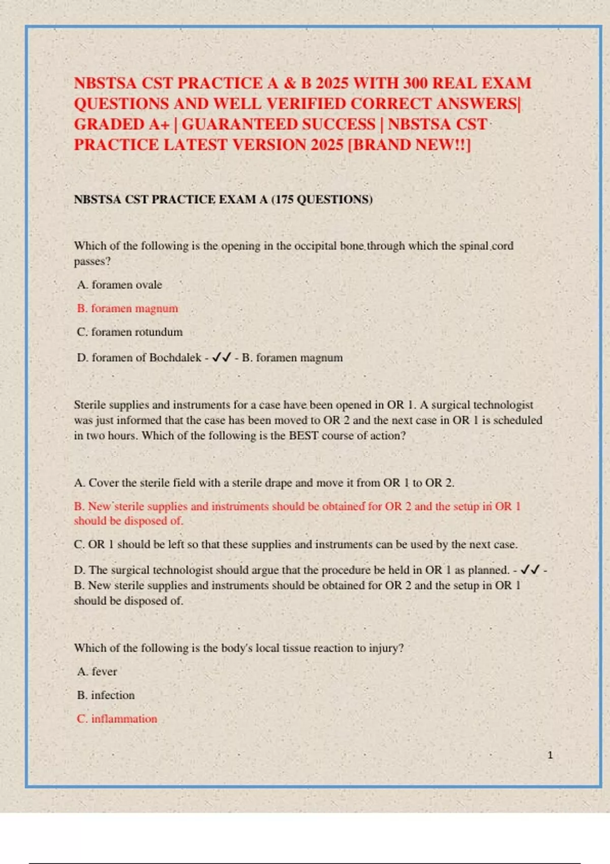 NBSTSA Certified Surgical Technologist (CST) Practice Exams A & B ...