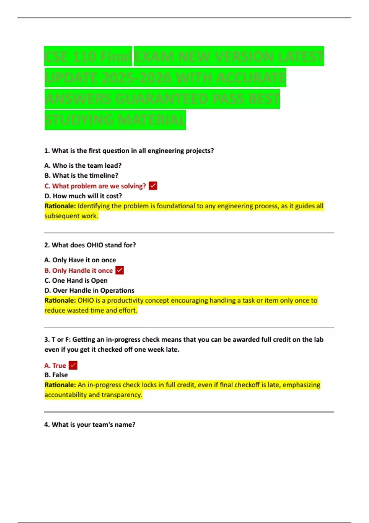 CSE 110 Final EXAM NEW VERSION LATEST UPDATE WITH ACCURATE ANSWERS ...