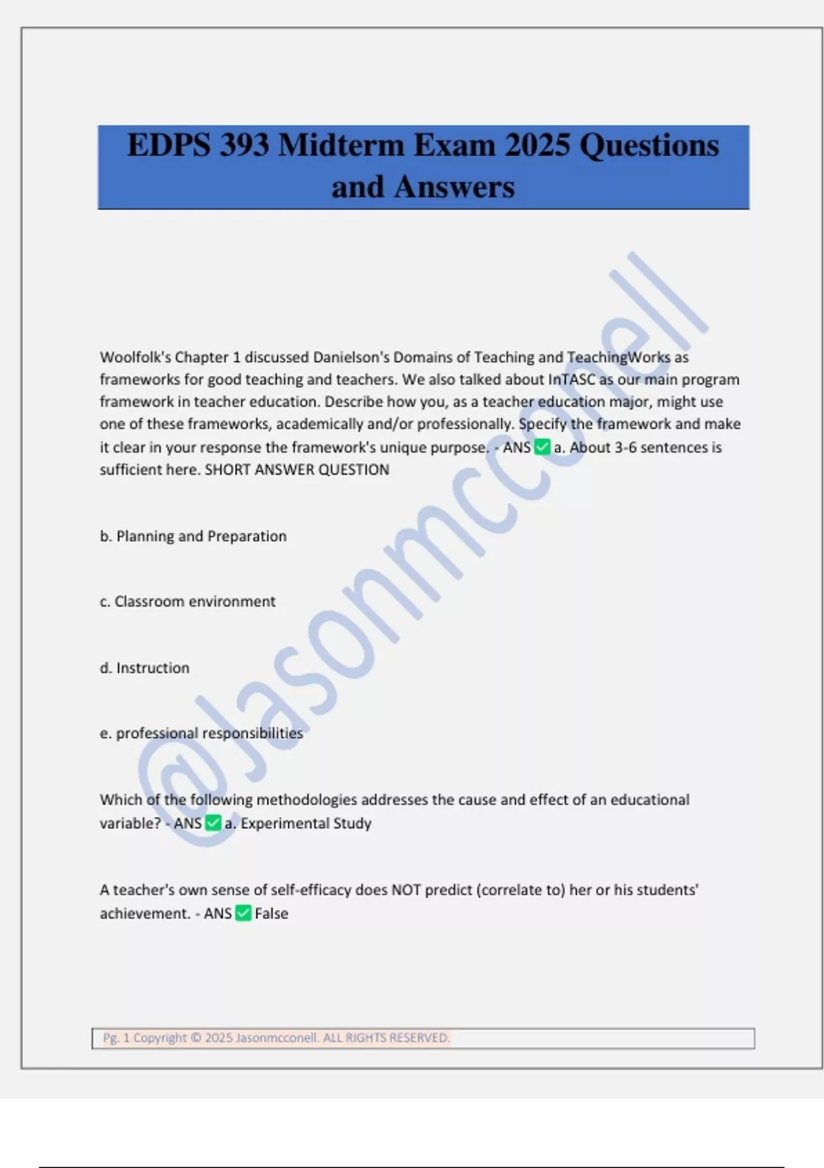 EDPS 393 Midterm Exam 2025 Questions and Answers - EDPS 393 - Stuvia US