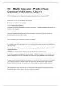 NC - Health Insurance - Practice Exam Questions With Correct Answers
