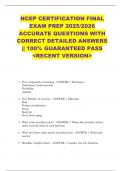 NCEP CERTIFICATION FINAL  EXAM PREP 2025&sol;2026  ACCURATE QUESTIONS WITH  CORRECT DETAILED ANSWERS  &vert;&vert; 100&percnt; GUARANTEED PASS  <RECENT VERSION> 