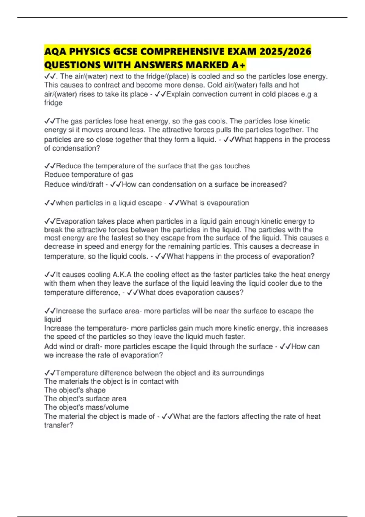 AQA PHYSICS GCSE COMPREHENSIVE EXAM 2025/2026 QUESTIONS WITH ANSWERS ...