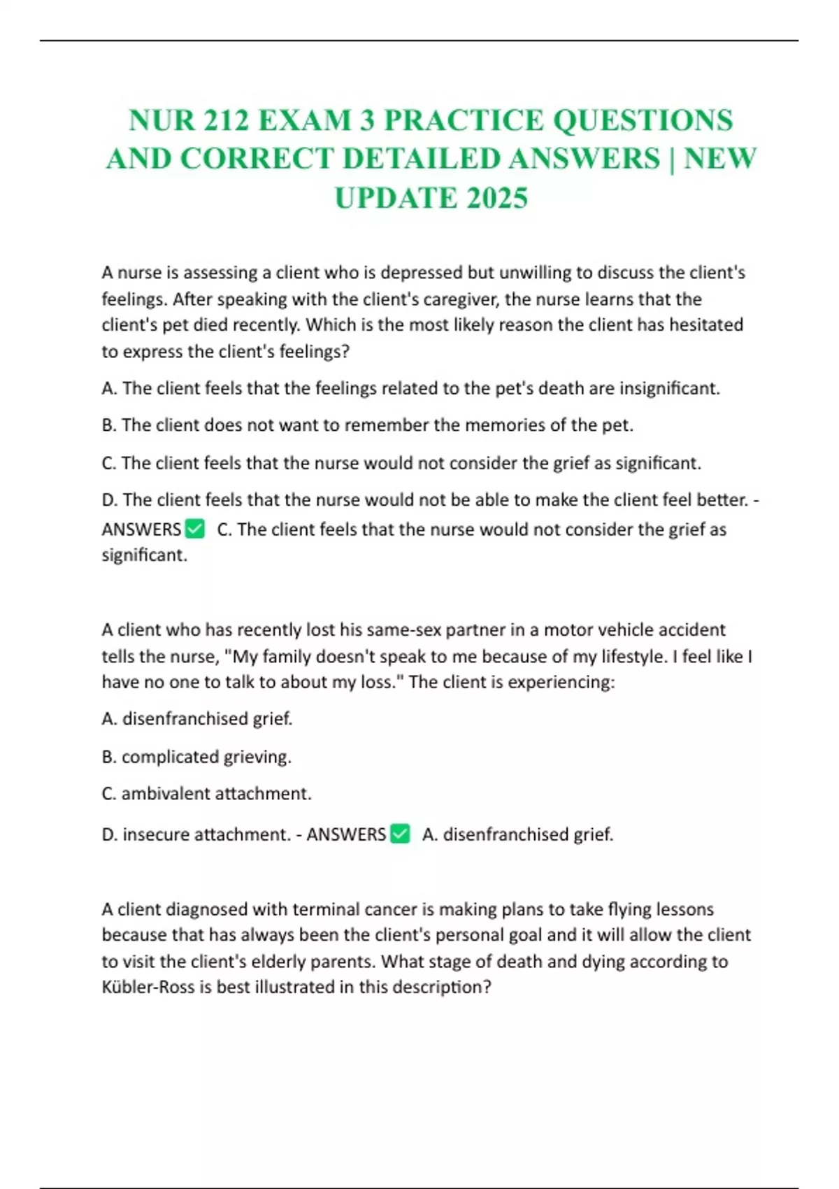 NUR 212 EXAM 3 PRACTICE QUESTIONS AND CORRECT DETAILED ANSWERS | NEW ...