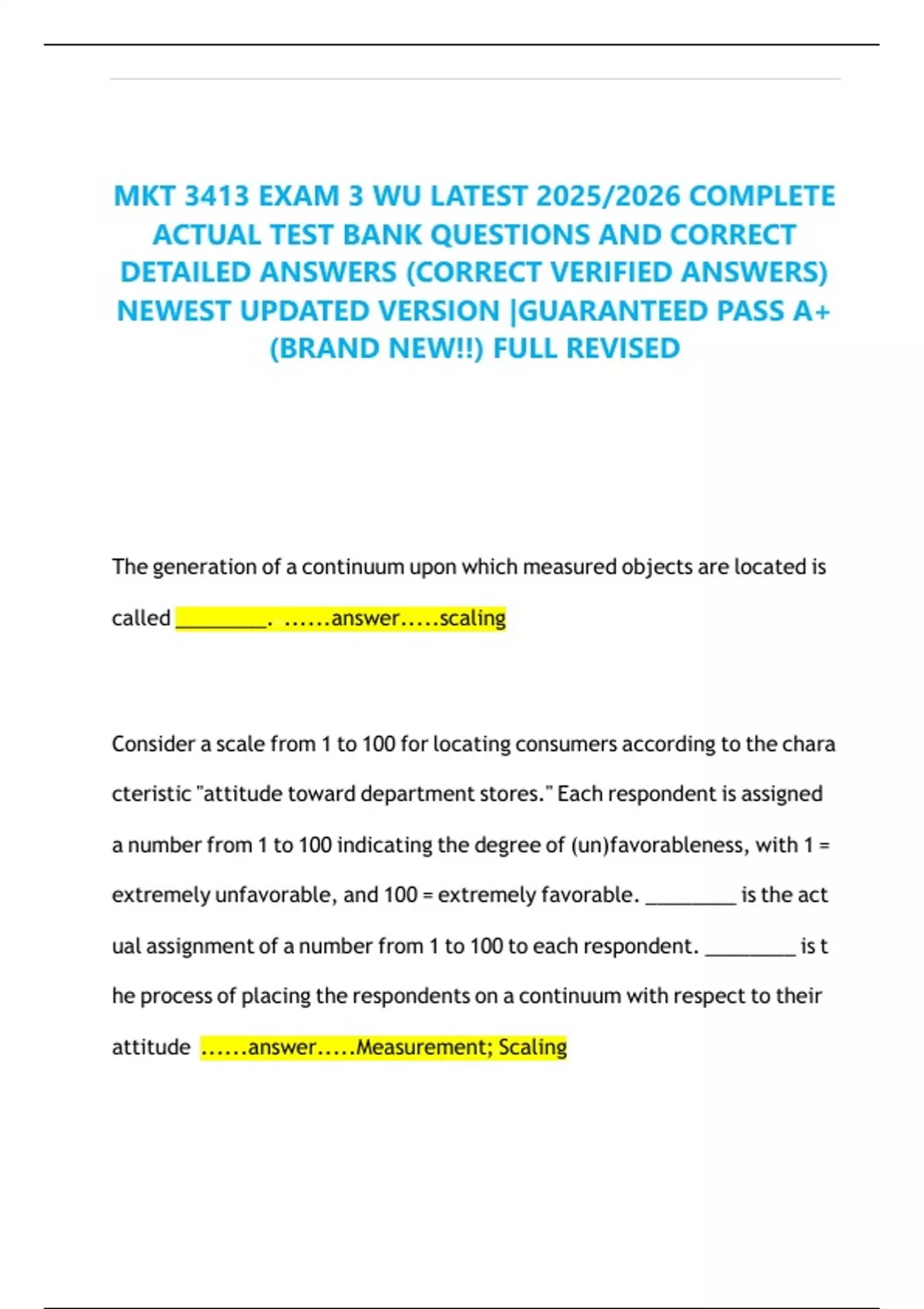 MKT 3413 EXAM 3 WU LATEST 2025/2026 COMPLETE ACTUAL TEST BANK QUESTIONS ...