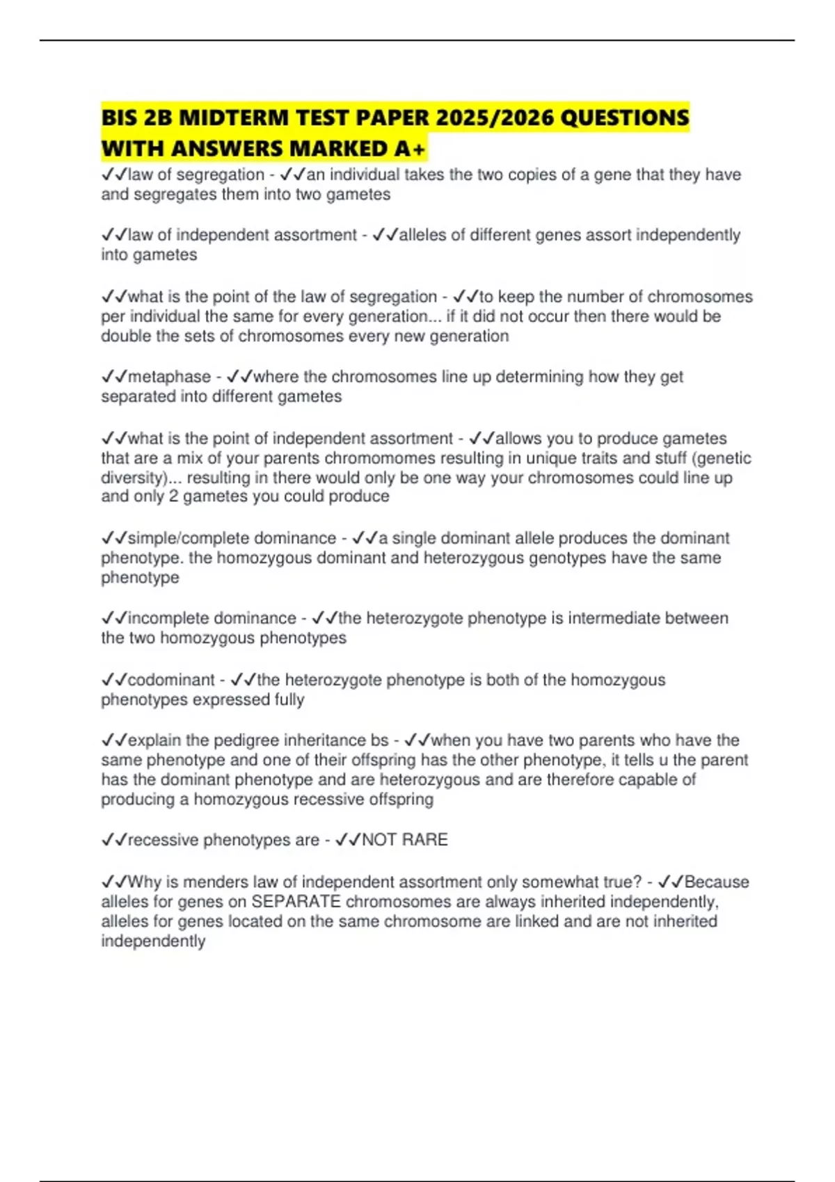 BIS 2B MIDTERM TEST PAPER 2025/2026 QUESTIONS WITH ANSWERS MARKED A+ ...