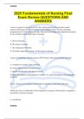 2025 Fundamentals of Nursing Final Exam Review QUESTIONS AND ANSWERS
