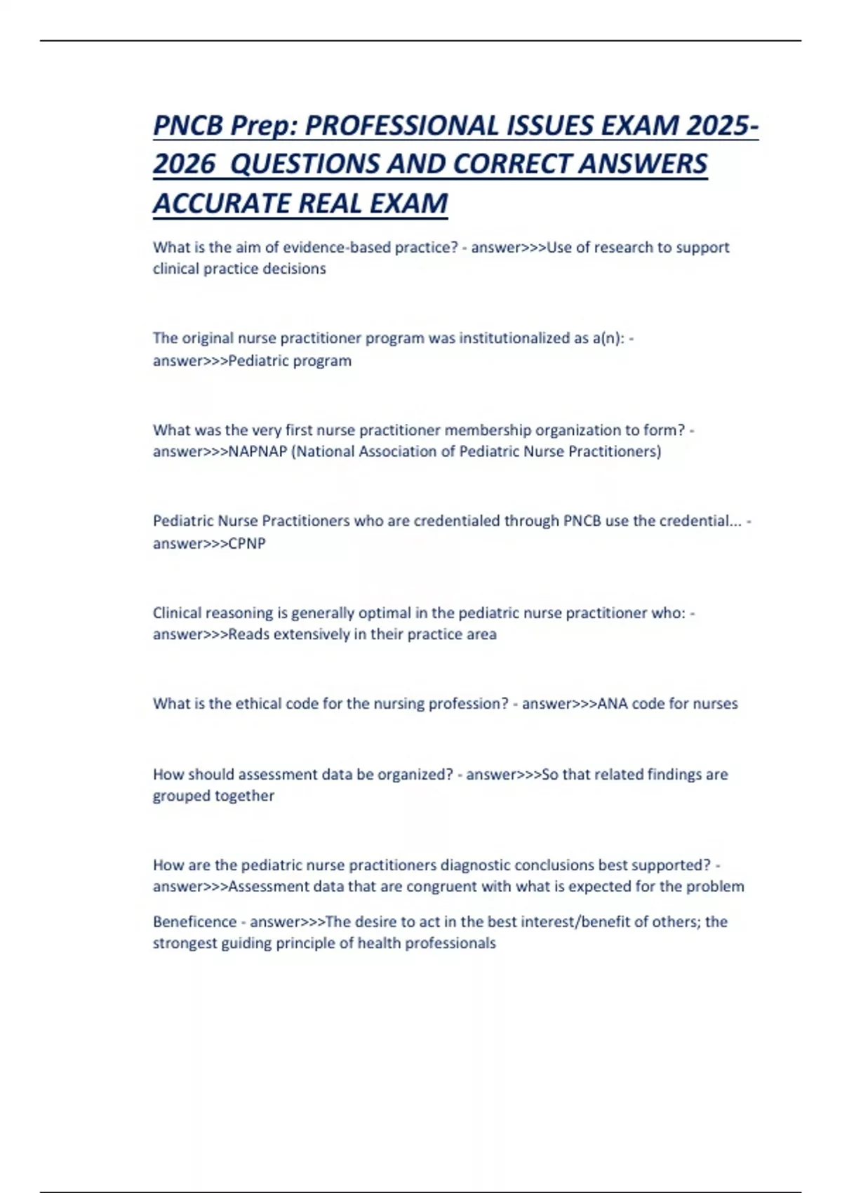 PNCB Professional Issues Exam 2025–2026 – Accurate Real Exam Questions and Correct Answers ...