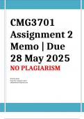 CMG3701 Assignment 2 Memo &vert; Due 28 May 2025&period; All questions fully answered