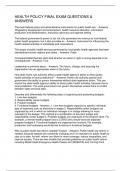 HEALTH POLICY FINAL EXAM QUESTIONS & ANSWERS