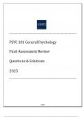 PSYC 101 General Psychology - Final Assessment Review - 2025.