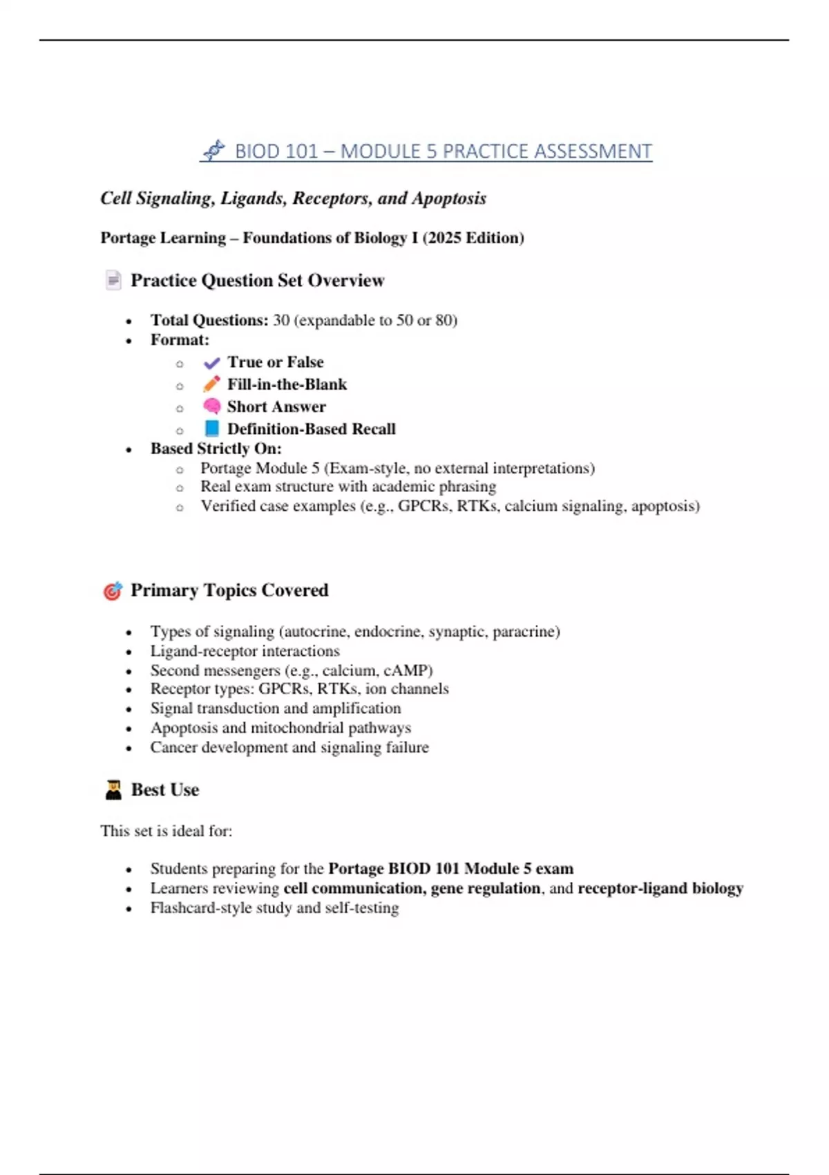 BIOD 101 Module 5 Exam Prep(Test Bank): 80 Cell Signaling & Apoptosis ...