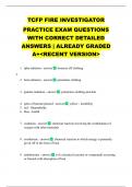TCFP FIRE INVESTIGATOR PRACTICE EXAM QUESTIONS WITH CORRECT DETAILED ANSWERS &vert; ALREADY GRADED A&plus;<RECENT VERSION>