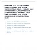 COLORADO REAL ESTATE CLOSING FINAL&comma; COLORADO REAL ESTATE CLOSINGS FINAL EXAM&comma; COLORADO REAL ESTATE CLOSINGS&comma; COLORADO REAL ESTATE CLOSINGS AND SETTLEMENT FINAL&comma; COLORADO REAL ESTATE CLOSINGS AND SETTLEMENT FINAL EXAM ALL QUESTIONS WITH COMPLETE SOLUTION&period;