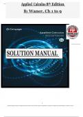 Solution Manual - Applied Calculus 8th Edition by Waner and Costenoble&comma; All 1-9 Chapters Covered &comma;Latest Edition