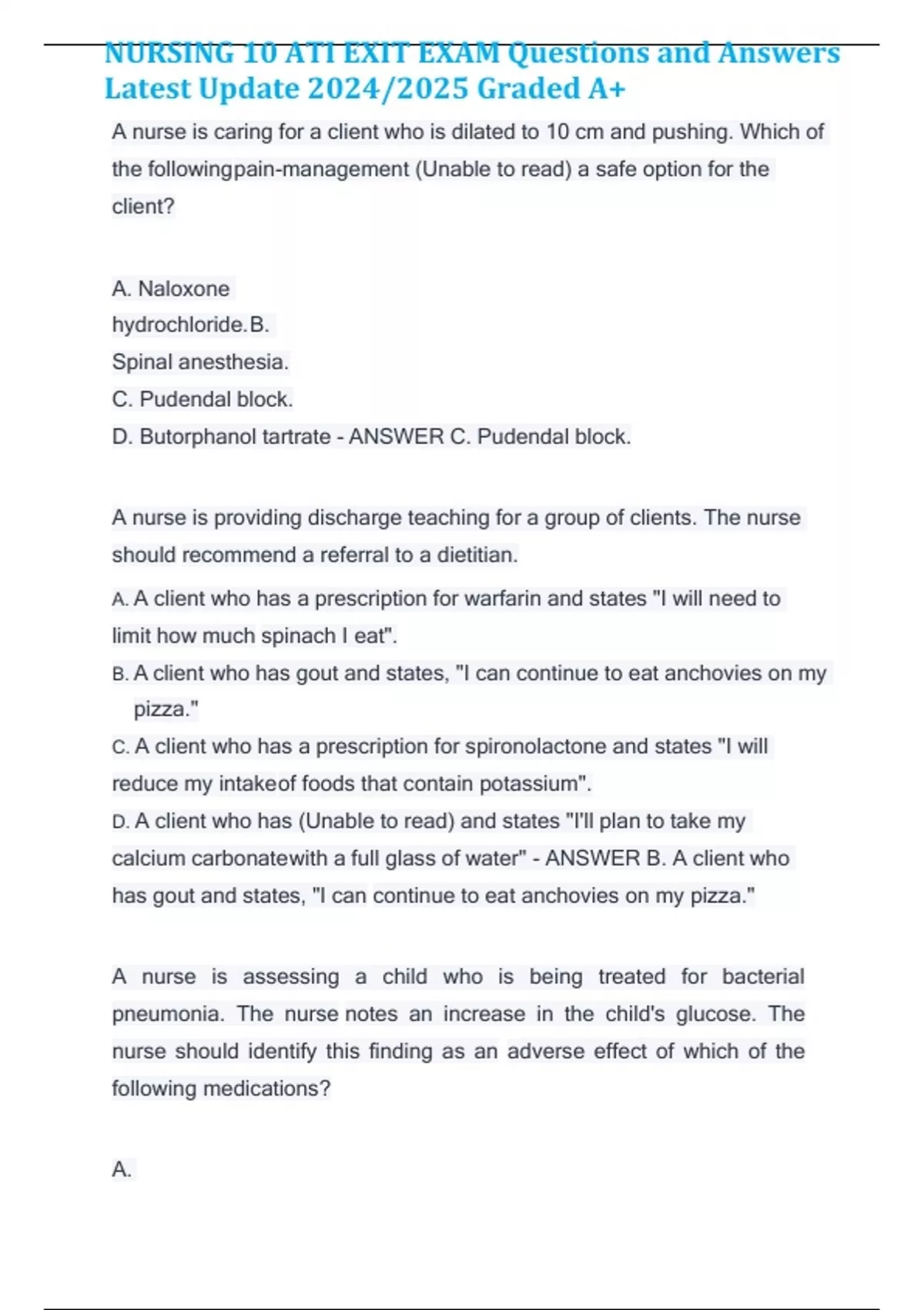ATI Exit Exam – Nursing 10: Updated 2024/2025 Practice Questions with ...